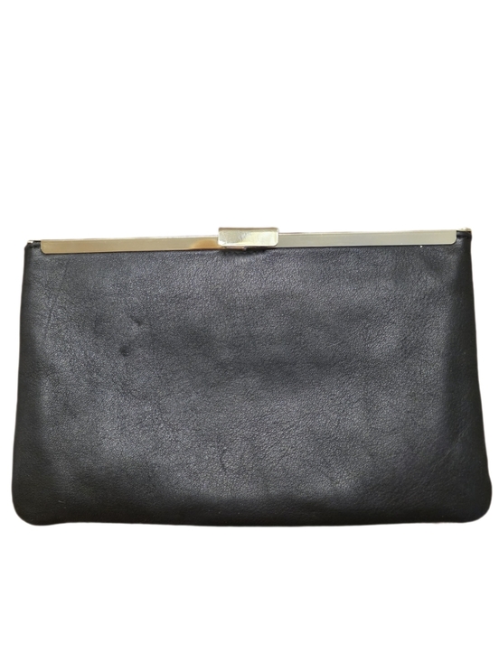J. Crew Handbags - J. Crew Vintage Style Black Leather Clutch with Gold Bar Frame